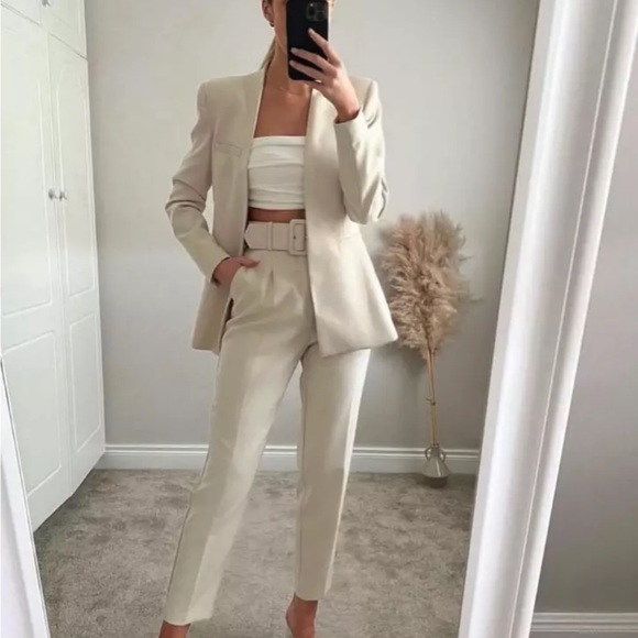 ZARA WOMAN LONG BLAZER WITH INVERTED LAPEL COLLAR ECRU 8135/701 2180/701 NWT - Picture 4 of 5